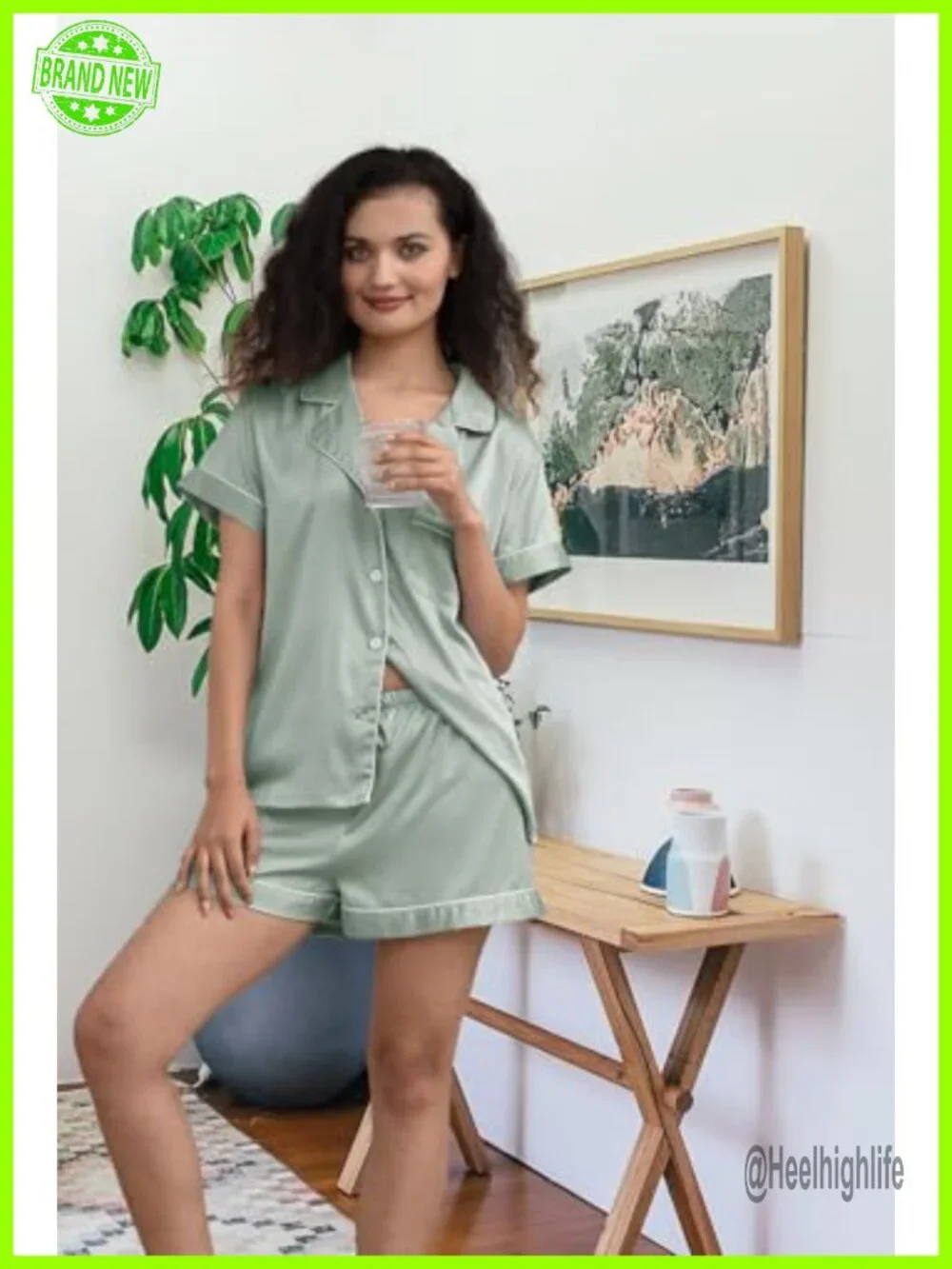 Satin Pajama Set Two-Piece Silk Pajamas Button-Down Sleepwear Pjs Set